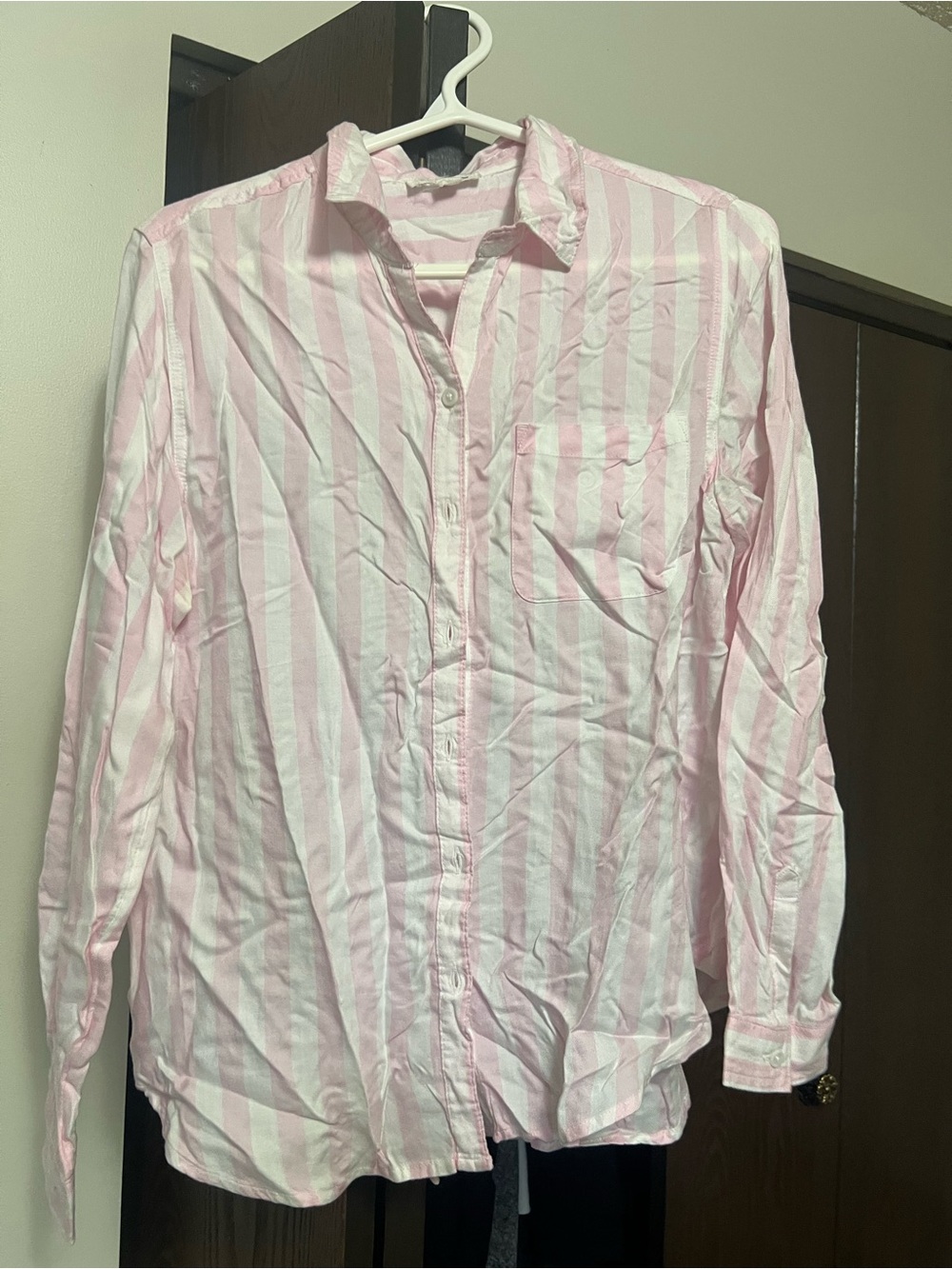 Men's Pink and White Stripe Button-Up Shirt